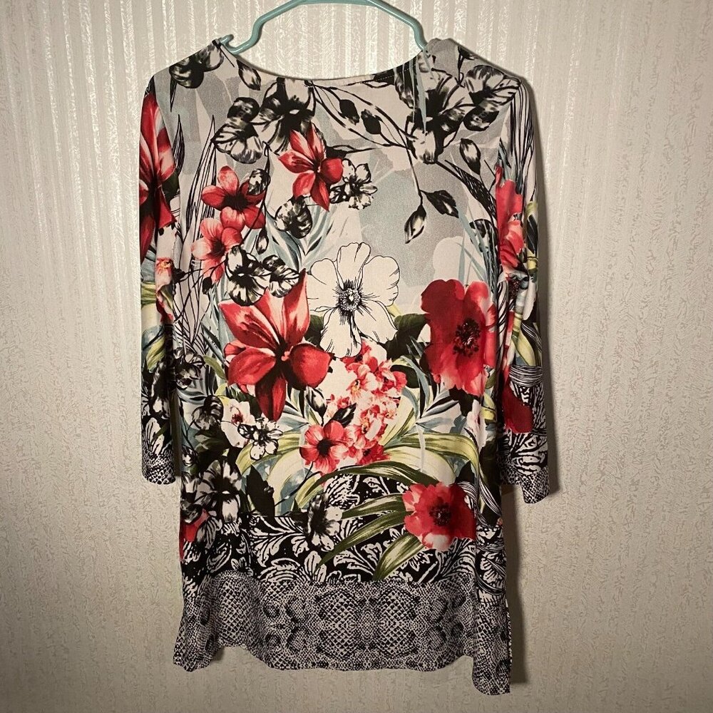 Linea Domani Long Tunic Or Mini Dress Floral Key Hole Stretch Size Medium - Picture 2 of 10